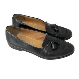 Salvatore Ferragamo Mens Black Leather Tassel Loafers Size 8D